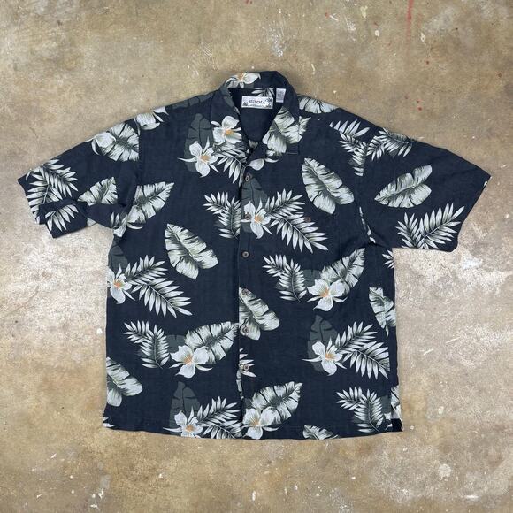 Summa‎ Silk Hawaiian Shirt Men’s XL Black Floral Aloha Camp Button Up Y2K - Picture 1 of 7